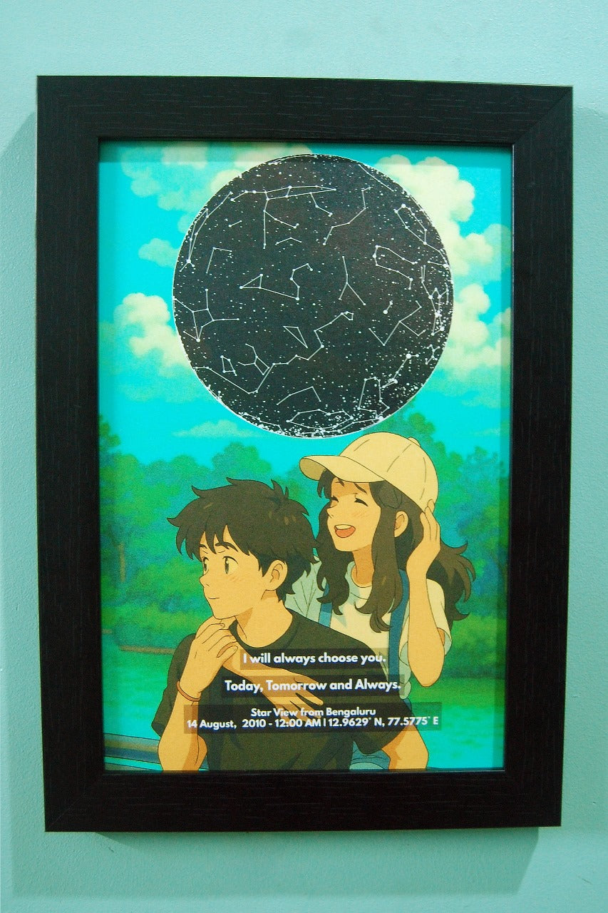 Personalised Star Map – Your Photo in Ghibli Art & The Stars – Photo Frame