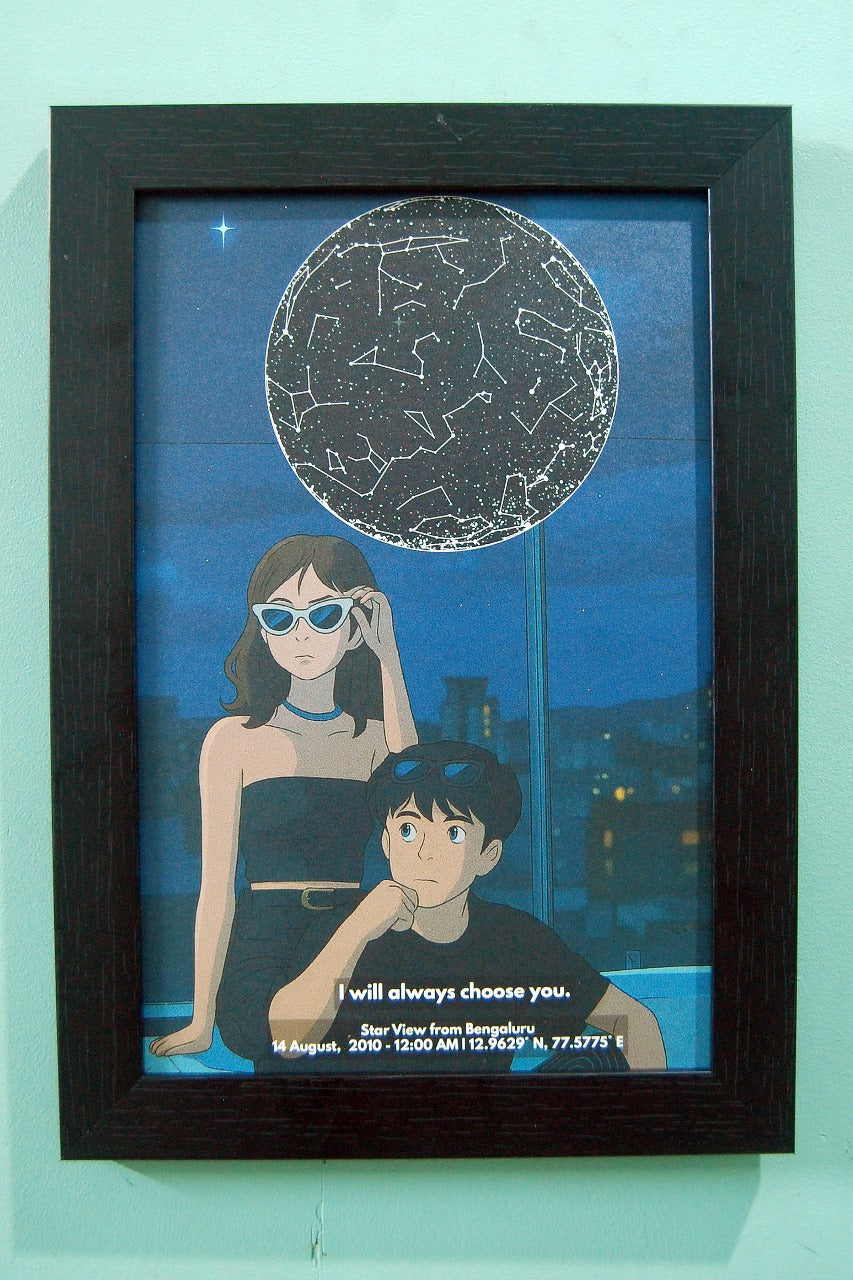 Personalised Star Map – Your Photo in Ghibli Art(Night filter) & The Stars – Photo Frame