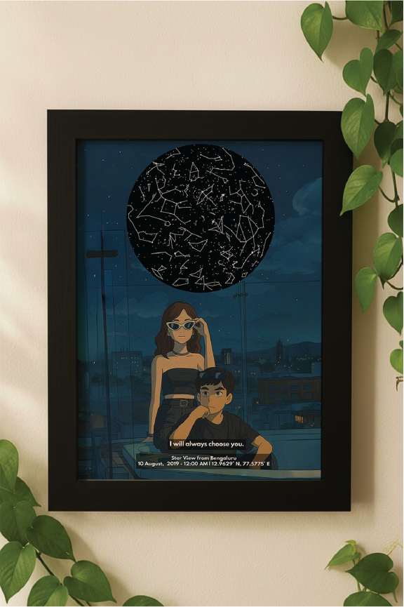 Personalised Star Map – Your Photo in Ghibli Art(Night filter) & The Stars – Photo Frame
